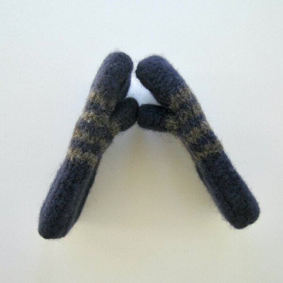 Handmade 🇨🇦 Wool Felt Fingerless Mittens - Blue and Grey Stripes - Picture 4 of 7